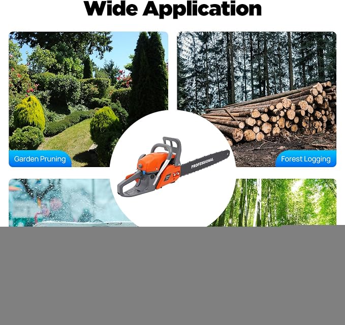 60cc 22-Inch Gas Chainsaw - 2.8KW 2-Stroke Professional Petrol Chainsaw with Safety Gear, 10000RPM Gasoline Powered Chain Saw for Outdoor Home Wood Cutting - Anti-Vibration (Orange)