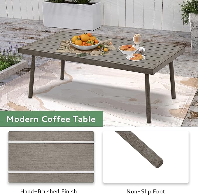 4 Pieces Patio Furniture Set, Aluminum Outdoor Patio Furniture Sets, 2 Armchairs and 3 Seater Couch with Thick Cushion, Patio Conversation Set for Backyard Deck Poolside, Greige & Grey