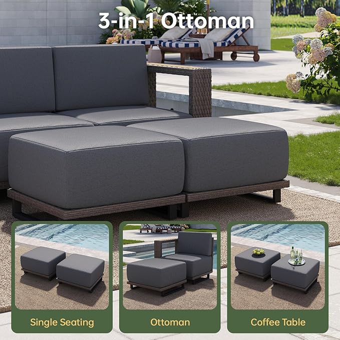 Aoxun Patio Furniture Set, 6 Piece Outdoor Wicker Sectional Sofa Set, All-Weather Rattan with 10'' Ultra-Thick Cushions, Outdoor Conversation Set for Backyard, Poolside and Garden, Brown/Dark Gray