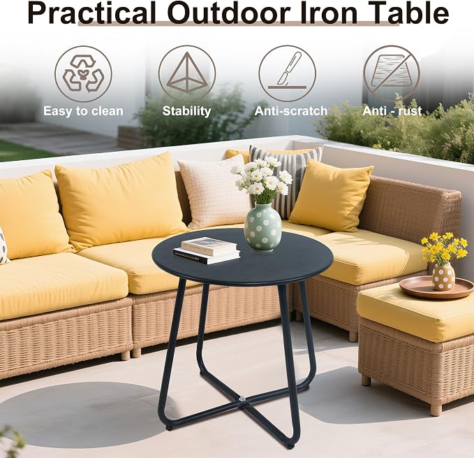 Outdoor Side Table Metal - Portable Accent Table, Multi-Functional End Table for Patio, Balcony, Bedroom & RV Use