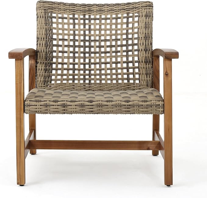 Christopher Knight Home Hamptom Outdoor 5 Piece Acacia Wood and Wicker Sofa Conversation Set, Gray
