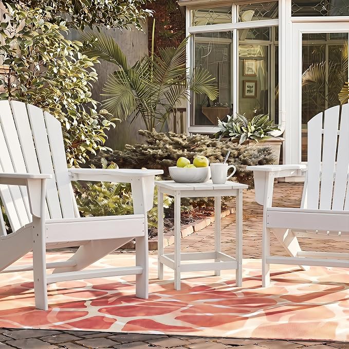 Tangkula Outdoor Side Table, Weather Resistant Adirondack Table, Outdoor Indoor Chairside End Tables, Waterproof HDPE, for Patio Poolside Porch Backyard, Easy Assembly, 19 x 14.5 x 18 Inch (2, White)