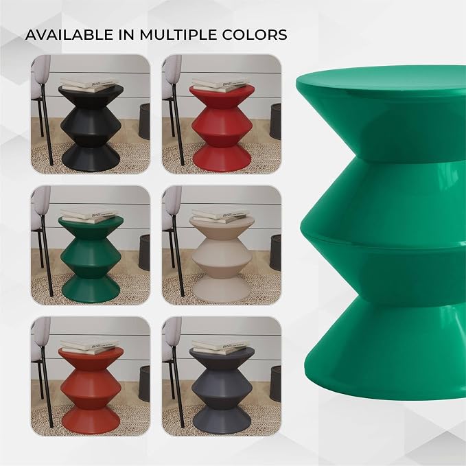 LeisureMod Aura Collection Modern Round Side Table - Green ABS Plastic Double-Hourglass Pedestal - No Assembly Weatherproof Accent Furniture for Living Room, Patio & Outdoor Decor