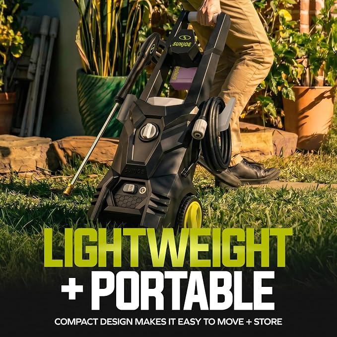 Sun Joe SPX100-GO 1300 PSI Electric Pressure Washer | Portable, Lightweight | Includes Accessories | Ideal for Cars, Patios & Decks
