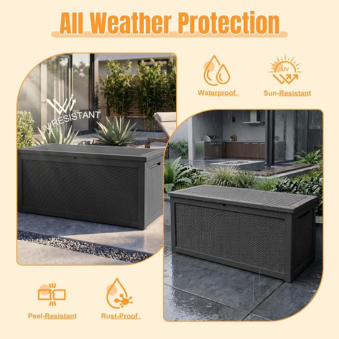 Outdoor Storage Box,320 Gallon Resin Deck Box,Waterproof & UV Resistant Lockable Package Delivery Bin,Toy Cabinet for Indoor & Outdoor