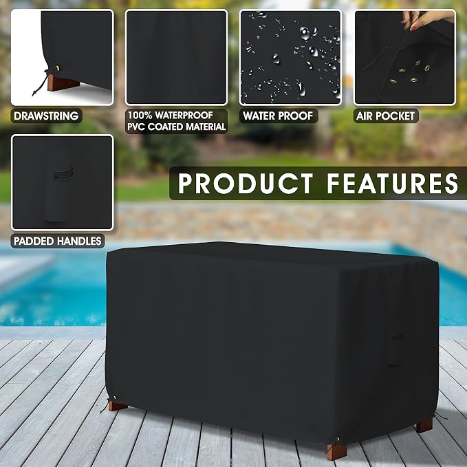 Covers & All Patio Deck Box Cover - Heavy Duty 18 Oz Waterproof Outdoor Yard Cushion Storage Box Protection 100% Weather Resistant with Air Pockets and Drawstring. (62" W X 25" D X 28" H, Black)