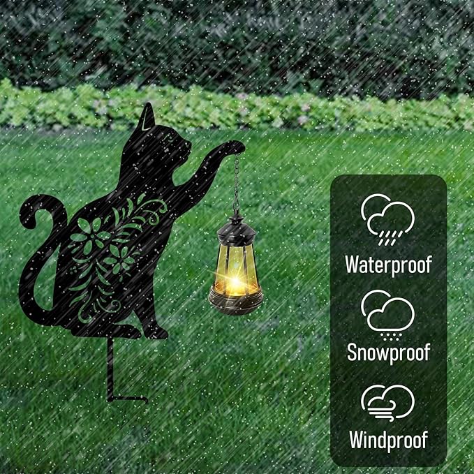 Bshine Cat Solar Light Outdoor Garden Decoration, Waterproof Metal Stake Black Outdoor Statue Lantern, Lawn Ornaments for Yard, Path, Patio, Sculpture Black Cat Memorial Gift
