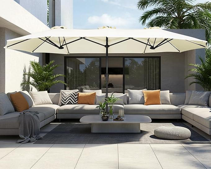 SUPERJARE 13FT Outdoor Umbrella for Patio, Double sided Pool Umbrellas with Fade Resistant Canopy, Large Table Umbrella for Deck, Market, Backyard - Cream White