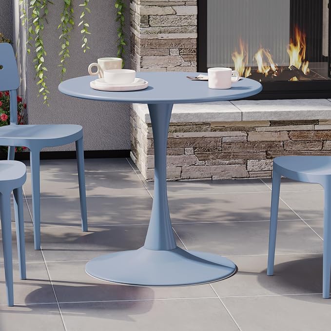 WestinTrends Playa 31.5" Round Outdoor Indoor Metal Cocktail Dining Table, French Blue