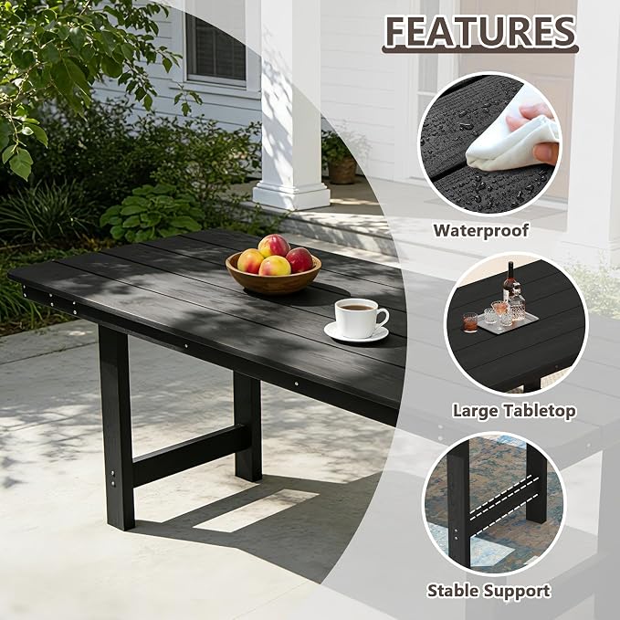 PIZZELLO 5-Piece Outdoor Dining Set - HDPE Patio Dining Set for 4 - Outdoor Table and Chairs - All Weather Rectangular Patio Table Sets w/Umbrella Hole (66" Large Table and 20" Wide Chairs)