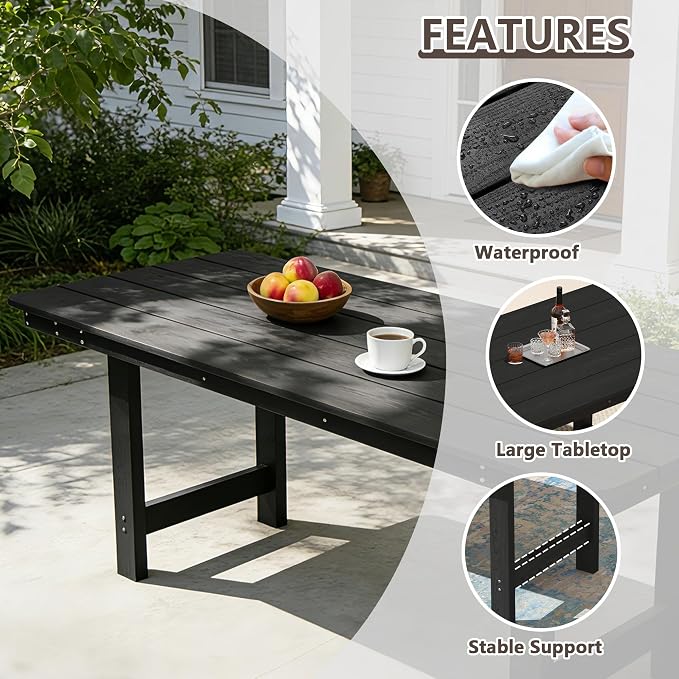 PIZZELLO HDPE Outdoor Dining Set, Patio Table and Chairs Set, All-Weather 7-Piece Outside Table and 6 Chairs, 2" Umbrella Hole, Outdoor Furniture for Garden, Poolside, Backyard, Deck