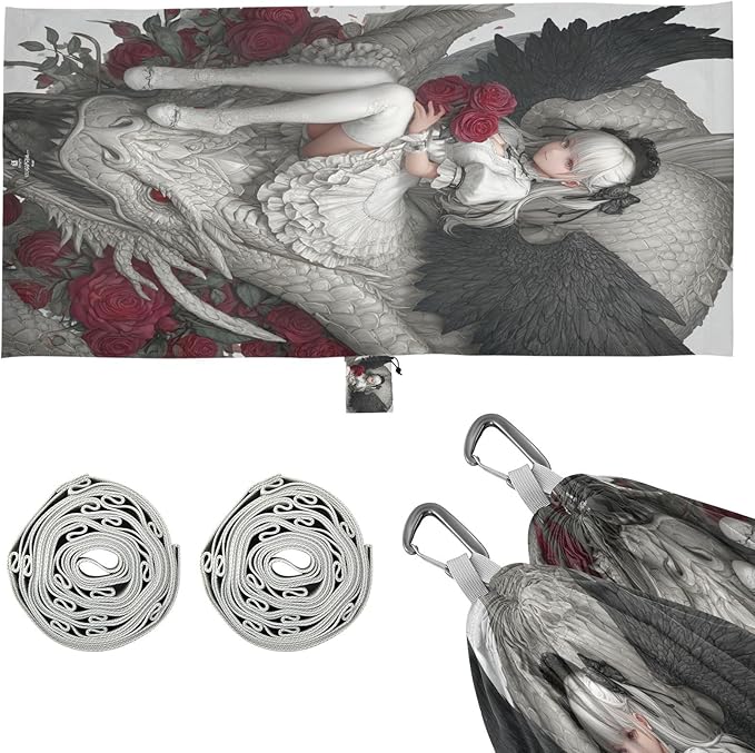 White Lolita Anime Girl White Dragon Hammocks Foldable Hanging Hammock for Indoor Outdoor Patio