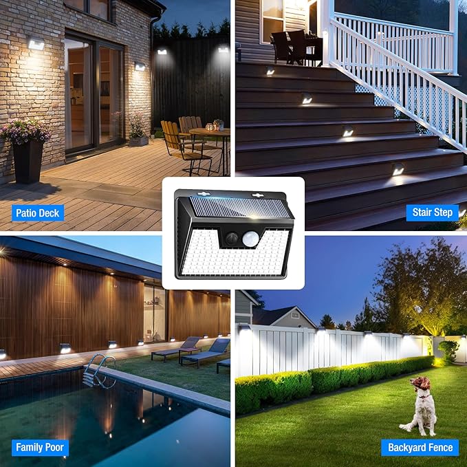 Peasur 18 Pack/140 LED Solar Lights, Outdoor Waterproof, 3 Lighting Modes, Motion Sensor, Black