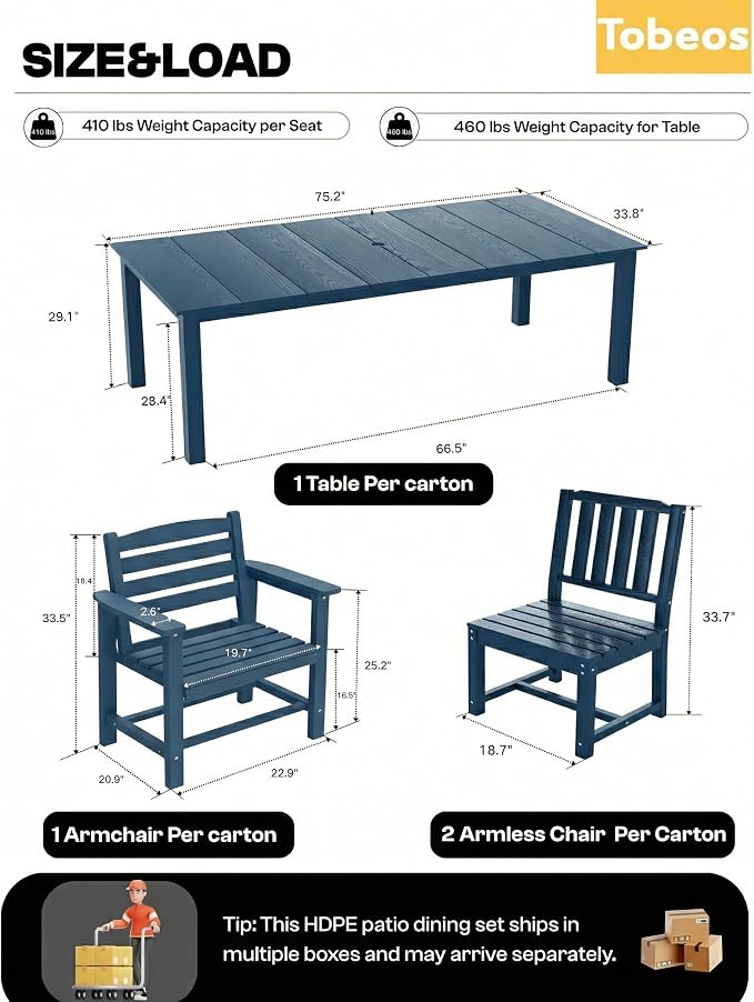 9-Pc Outdoor Dining Set, 10x10FT Cantilever Umbrella for 8,Navy Blue | HDPE table, chairs included, aluminum frame, weather-resistant furniture, perfect for yard, lawn, garden, deck