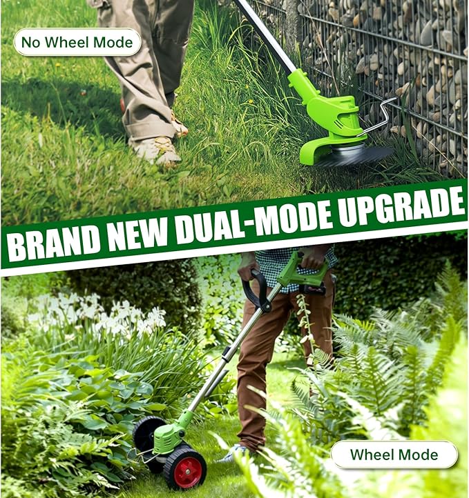 Cordless Weed Wacker Electric Grass Trimmer Battery Powered, Lightweight Grass Cutter with 2 Pack 21V Batteries, 4 in 1 String Trimmer with Adjustable Length Rod and 25 Blades for Yard and Garden