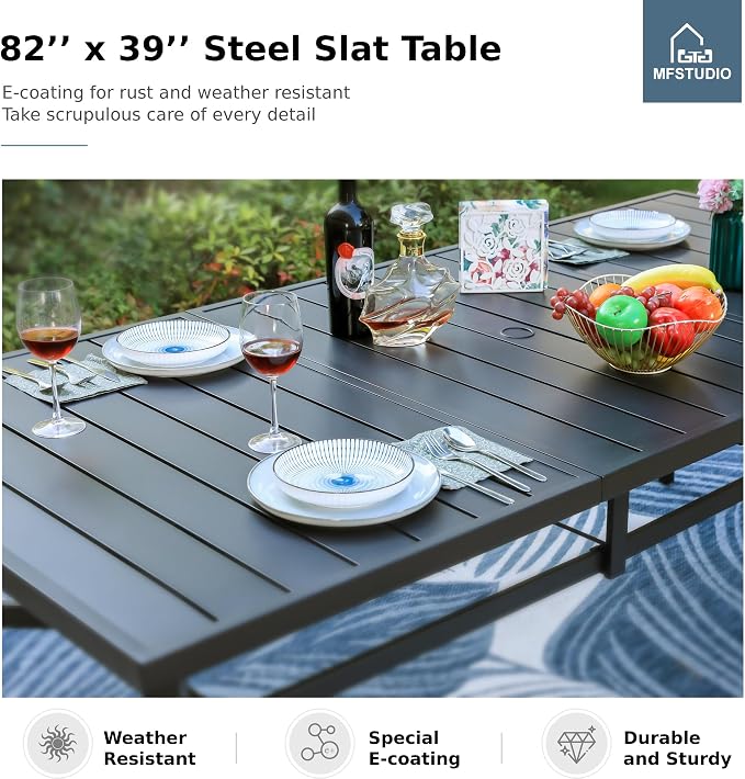 MFSTUDIO Patio Dining Set for 8, Outdoor Dining Set with Umbrella Hole, Metal Patio Table and Chairs Set, 9 Piece Outdoor Patio Furniture Set for Deck Backyard Poolside Garden