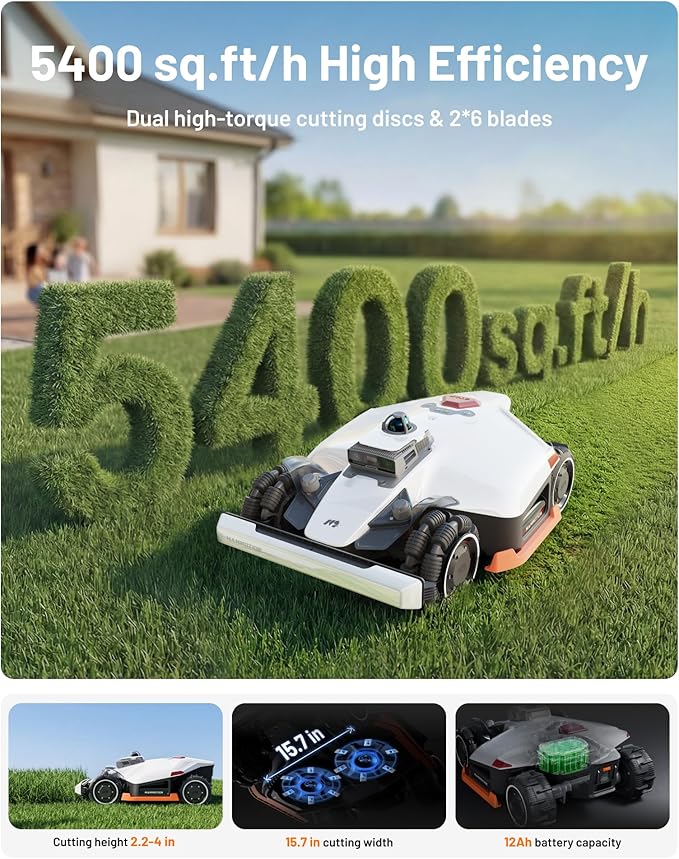 Mammotion LUBA 3 AWD 3000H Robot Lawn Mower, with Washstand Shipped Separately, 0.75 Acres, 360° LiDAR+NetRTK+AI Vision, AWD for 80% Slopes, 30 Multi-Zone Management, Cutting Height 2.2"-4.0"
