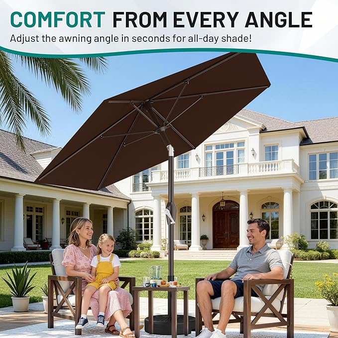 AreShark 7.5FT Patio Umbrella Table Market Umbrella w/Tilt and Crank, Heavy-Duty Outdoor Umbrellas for Pool, Deck, Garden and Backyard, Brown