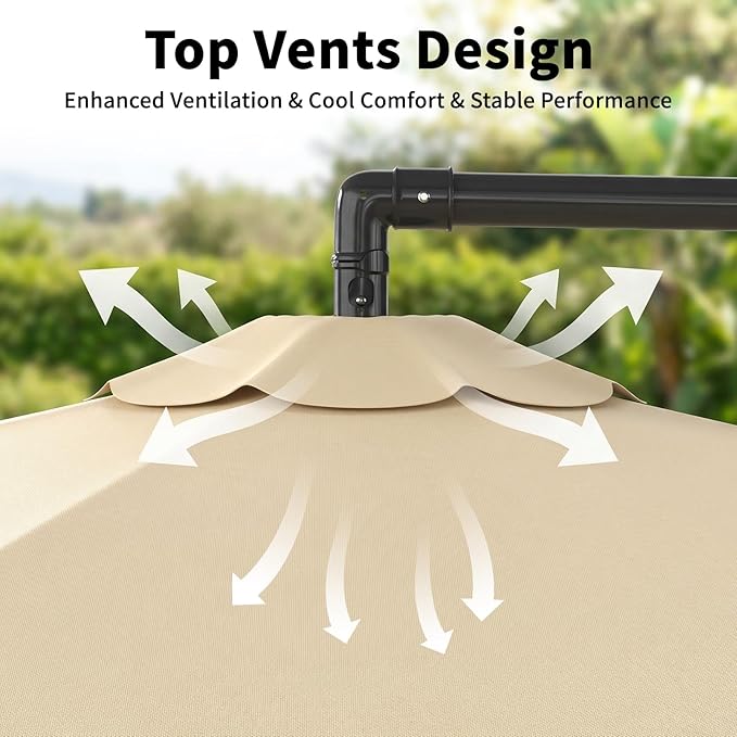 10ft Cantilever Offset Patio Umbrella with Base, Large Outdoor Patio Umbrella, 360° Rotation & Easy Tilt Adjustment, UV Protection Waterproof Patio Umbrellas for Backyard, Garden, Patio, Deck, Pool