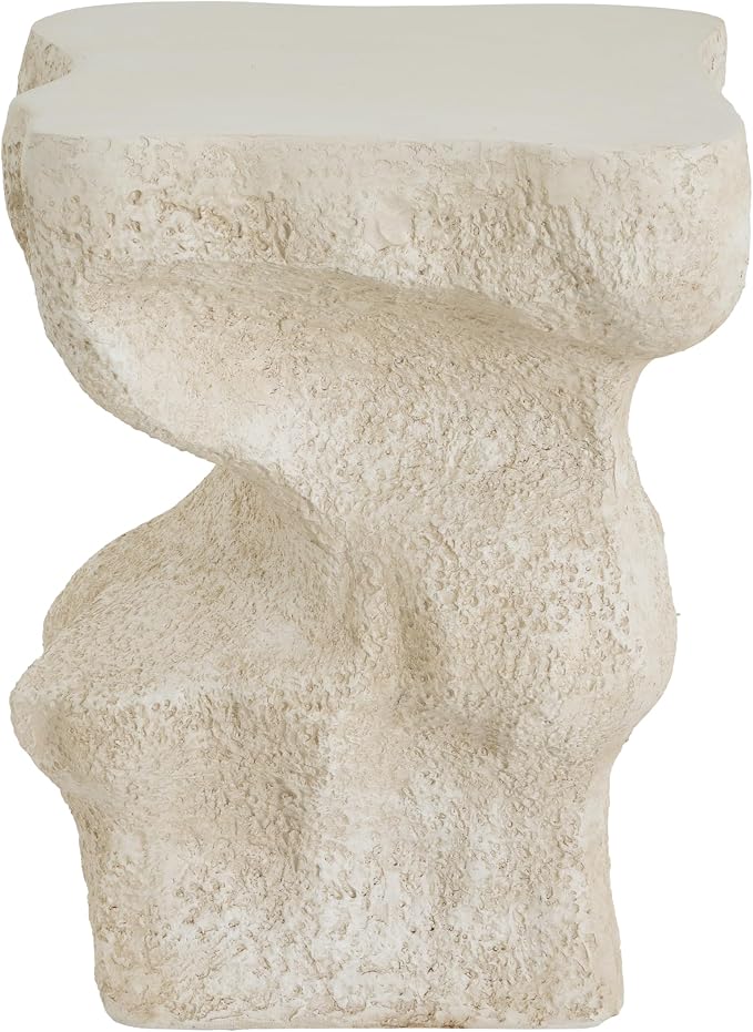 Outdoor Side Table, Modern Organic MGO Accent End Table for Patio, Living Room, Beige Tone Organic Textured Stone-Look