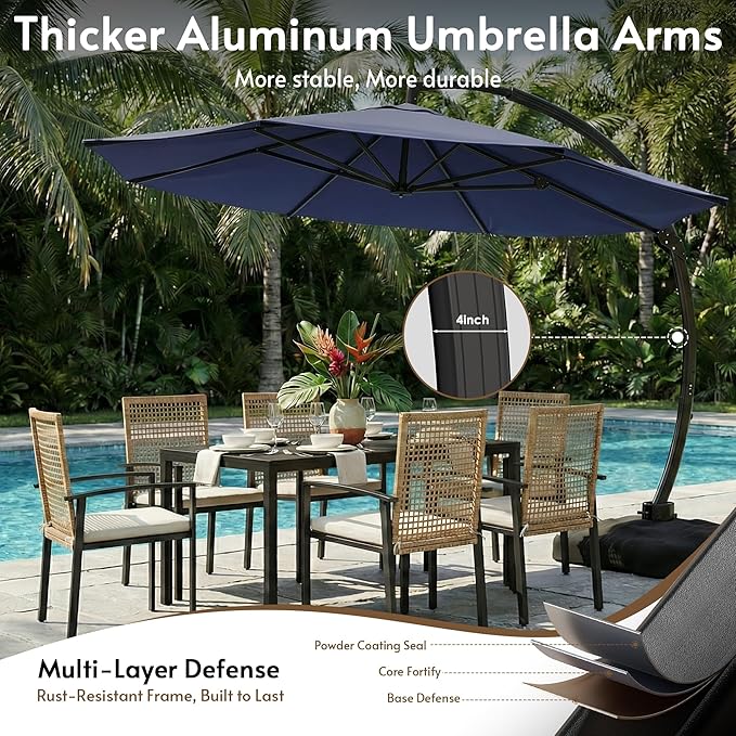 11FT Cantilever Patio Umbrella with Base Included, Large Cantilever umbrella with 360°Rotation, Heavy-Duty Offset Outdoor Umbrella for Patio,Pool,Garden and Backyard (Navy Blue)
