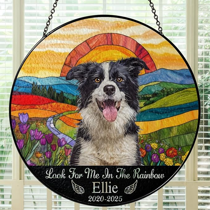 Personalized Pet Memorial Gifts for Dogs and Cats – Custom Pet Suncatcher Keepsake – Loss of Pet Sympathy Gift – Stained Glass Dog Memorial Ornament – Pet Remembrance Gift