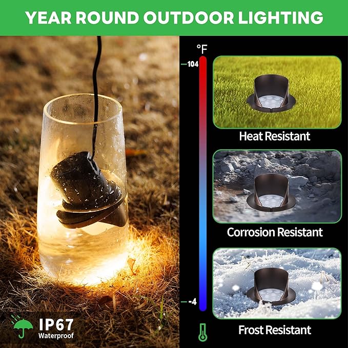 Low Voltage LED Well Lights Outdoor, In-Ground Landscape Lights Warm White 3000K, 12V IP67 Waterproof 4" Shielded Top Aluminum ORB for Pathways & Yards, 10 Pack