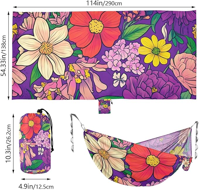 Color Oil Painting Sense Flowers 330lb Capacity Camping Hammock with Tree Straps Fabric Hammock for Patio Backyard Lounge Base hamacas para Patio