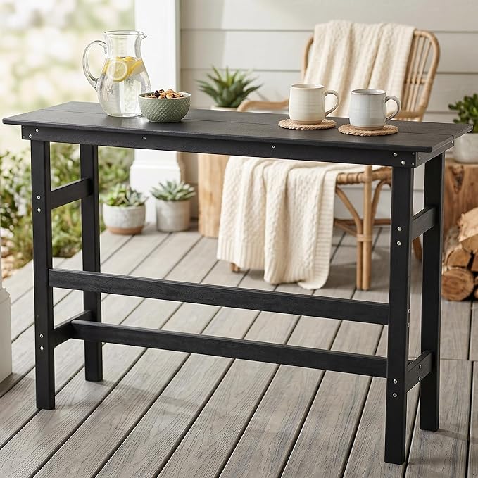 41.25" Outdoor Bar Table, Heavy Duty HDPE Console Table, Weather-Resistant Outdoor Console Table, Modern Bar Height Pub Table for Poolside/Garden/Backyard/Deck/Patio Furniture, Black