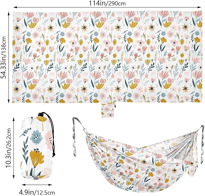 Camping Hammock Outdoor Hammocks for Outside Fresh Flower Beach Trees Portable Lightweight with Pockets Tree Straps Indoor