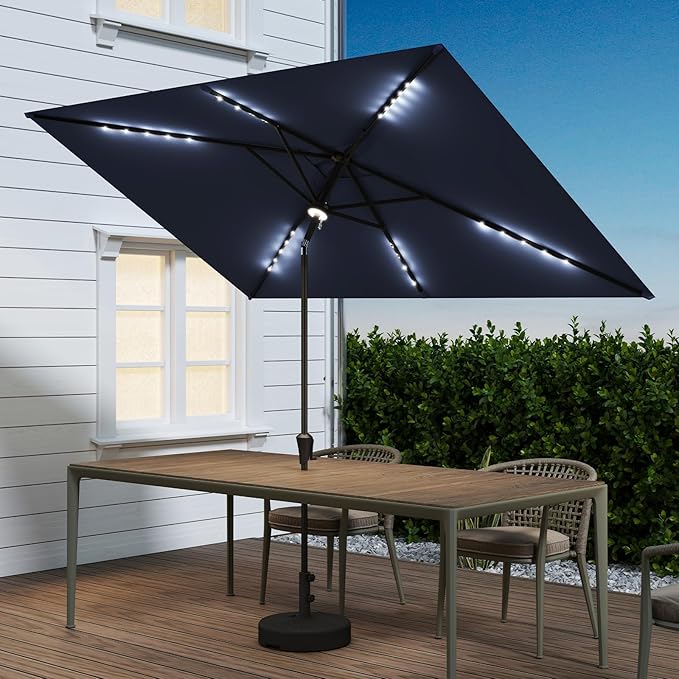 C-Hopetree Rectangular Outdoor Patio Market Umbrella with Solar LED Lights 6.5 x 10 ft