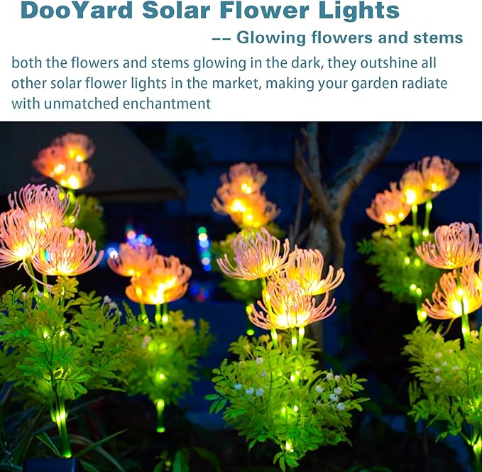 Solar Garden Lights 2 Pack, Solar Flowers Lights with Glowing Flowers & Stems, Upgraded Solar Panel, Outdoor Lights for Garden Decoration,Yard Decor and Gift for Mother