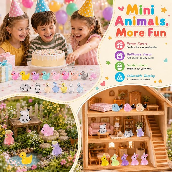 110 Pack Mini Animals Tiny Animal Figurines Bulk for Miniature Glow in Night Dollhouse Decor Accessories Garden Aquarium Potted Ornament Party DIY Charms Office Classroom Activity to Hide