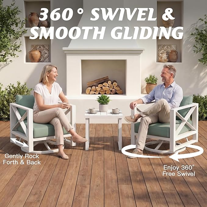 Aluminum Patio Furniture Set,8-Seats Patio Sectional Conversation Sofa with 5.2" All-Weather Cushions and 2 Swivel Rocking Chairs & 2 Ottomans,Outdoor Furniture Set(White)