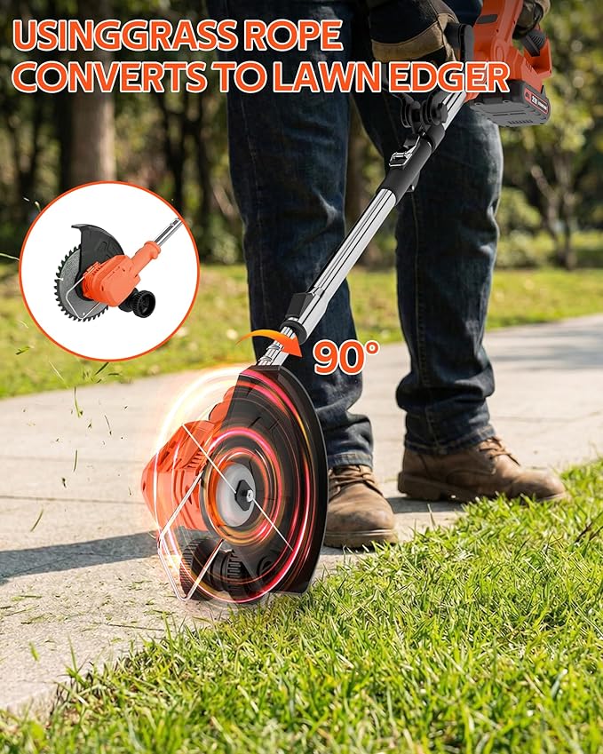 21V Cordless Weed Wacker, 3-in-1 Foldable String Trimmer/Edger/Grass Cutter, Lightweight Cordless Weed Eater with 2x2.0Ah Batteries & Charger for Lawn Garden Yard Maintenance