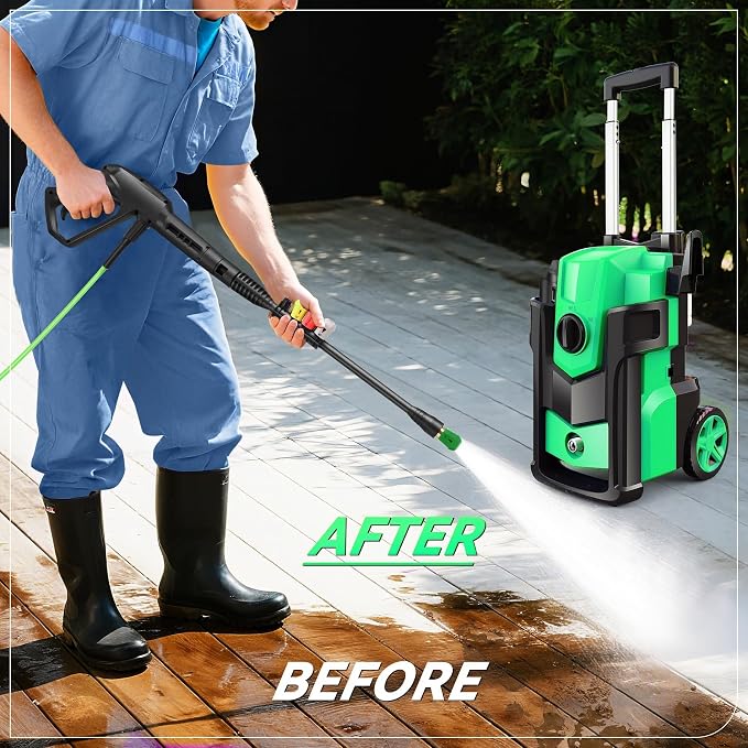 Electric Pressure Washer, 5000 PSI 4.0 GPM Heavy Duty Power Washer, with 4 Nozzles,Foam Cannon,33FT Hose Reel and 500ml Soap Bottle for Home/Cars(Grass)