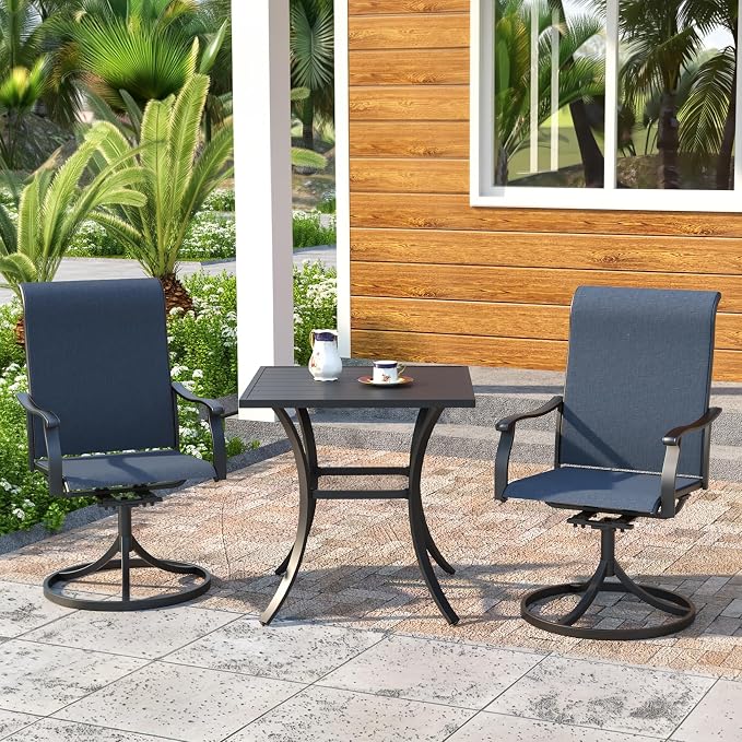 Outdoor Dining Set,27.5" x 27.5" x 28" Square Patio Table with 2pcs Swivel Chairs,Outdoor Furniture Set for Garden Backyard Lawn Poolside