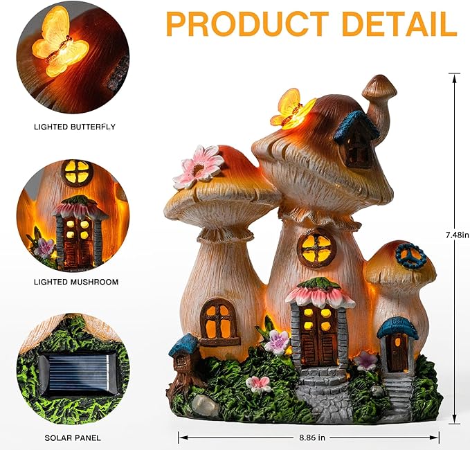 Candieslife Solar Garden Statue Lights Mushroom Mothers Day Decorations Fairy House Figurine Lights, Outdoor Memorial Garden Ornaments Waterproof Decoration for Outside Patio Yard Lawn Decor