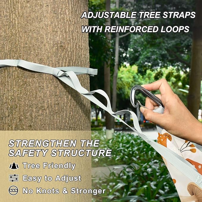 Camping Hammock Outdoor Hammocks for Outside Autumn Mushroom Beach Trees Portable Lightweight with Pockets Tree Straps Indoor Small