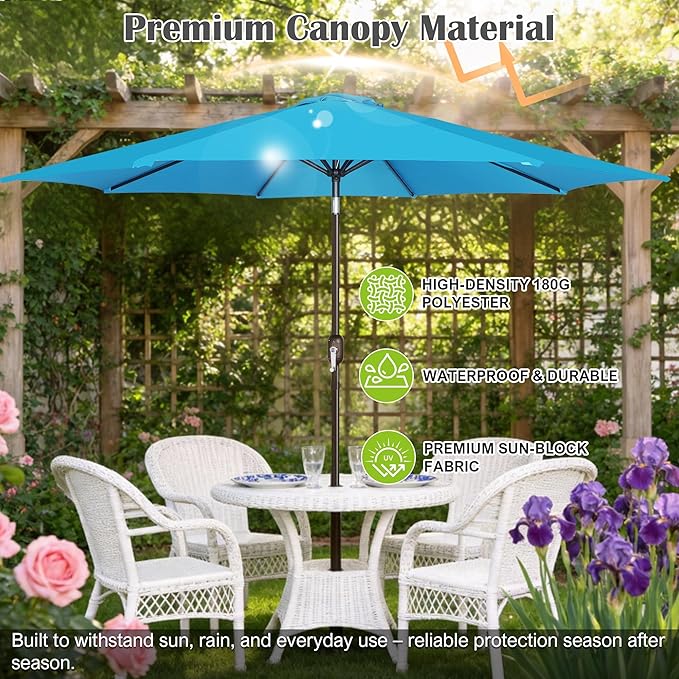 Blissun 10FT Outdoor Patio Umbrella, Outdoor Table Umbrella, Yard Umbrella, Market Umbrella with 8 Sturdy Ribs, Push Button Tilt and Crank