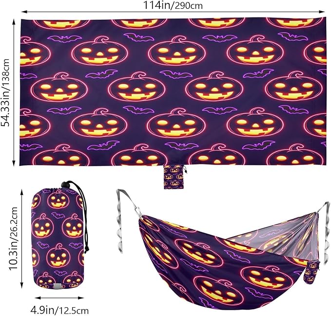 Hammocks for Outside Halloween Pumpkins Bats Camping Hammock Portable Hammocks with Tree Straps and Carry Bag Camping Accessories for Hiking Beach Outdoor