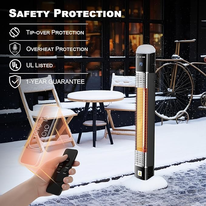 Landeagle Patio Heater for Outdoor,1500W Electric Infrared Radiant Heaters with Remote for Garage Bedroom Backyard, Room Space Heater with 24H Timer,3 Heat Settings,Tip-over Protection for Indoor, 35"