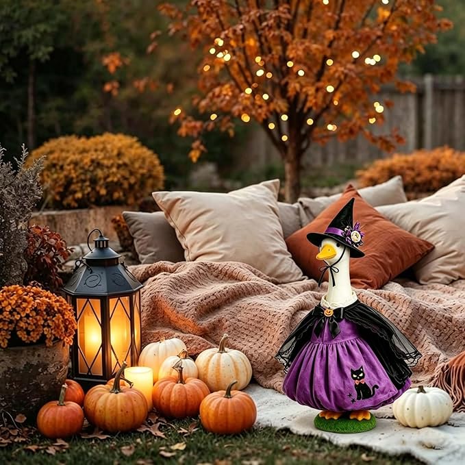 Mtsebmves Pumpkin Wizard Porch Goose Outfit Witch Geese Costume 23-Inch Porch Goose Dress for Yard Lawn Outdoor Garden Patio