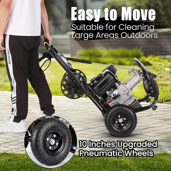 4200PSI Gas Pressure Washer 4.0GPM Gas Power Washer 212CC Gas Powered Washing Machine Commercial High Pressure Washer with 32ft Hose Reel&5 Nozzles for Patio Garden Yard Vehicle,EPA/CARB/ETL