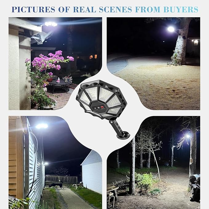 OKPRO Solar Lights Outdoor, 168LED 6500K Flood Light Dusk to Dawn, 8 Sides Solar Outdoor Lights with Motion Sensor, IP66 Waterproof Solar Street Lights Outdoor for Yard, Pools(4 Pack)