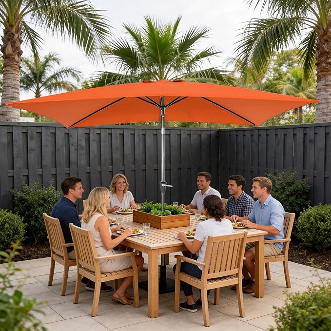 HASLE OUTFITTERS Rectangular Patio Umbrella, 6.5 x 10 ft Rectangle Table Umbrellas w/Heavy Duty Ribs, Effortless Crank and Push Button Tilt, Wind Resistant Sun Umbrella for Outdoor Patio, Orange