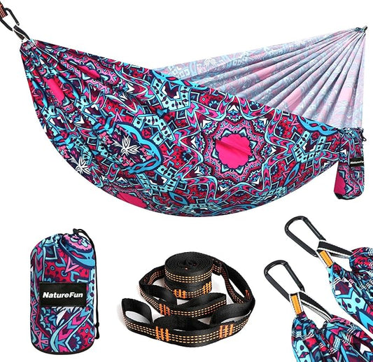 NATUREFUN Ultra-Light Travel Camping Hammock | 300kg Load Capacity,Breathable,Quick-Drying | 2 x Premium Carabiners,2 x Nylon Slings Included | Outdoor Indoor Garden