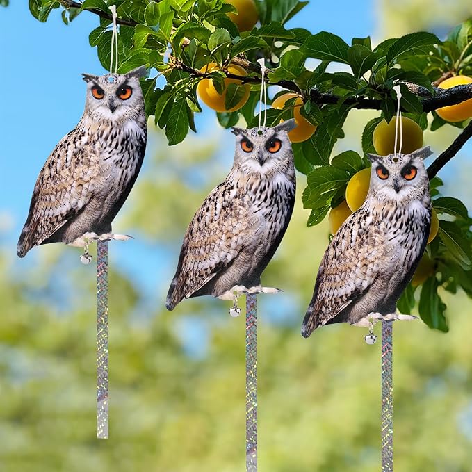 Hanging Flat Fake Owl to Keep Pigeon Away from Balcony 2PCS Garden Owls with Reflective Tape Plastic Owl to Scare Woodpecker Squirrel for Tree Outdoor House Patio Porch Front Porch Decor
