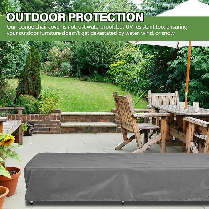 Tingjoo 4 Pcs Patio Chaise Lounge Cover Waterproof Outdoor Lounge Chair Cover 30" D x 83" W x 12" H UV Resistant with Handle Strap for Furniture Protection (Gray)