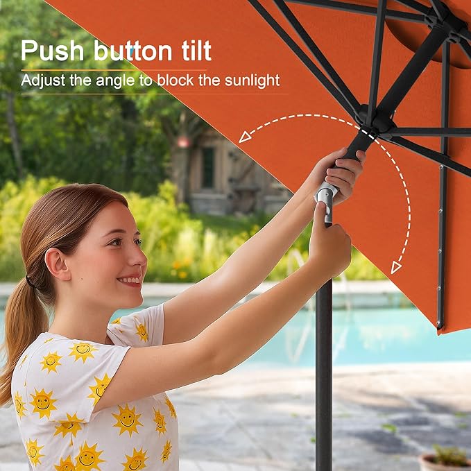 Rectangle Patio Umbrella with Solar Lights, 6x9ft Outdoor Rectangular Table Market Umbrella Patio with Push Button Tilt and Crank for Pool, Deck, Garden,Backyard